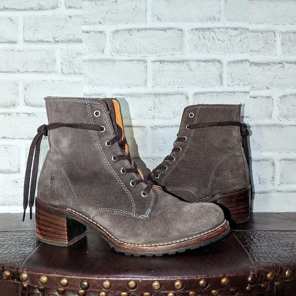 Frye Gray Suede Combat Boots - Picture 6 of 16
